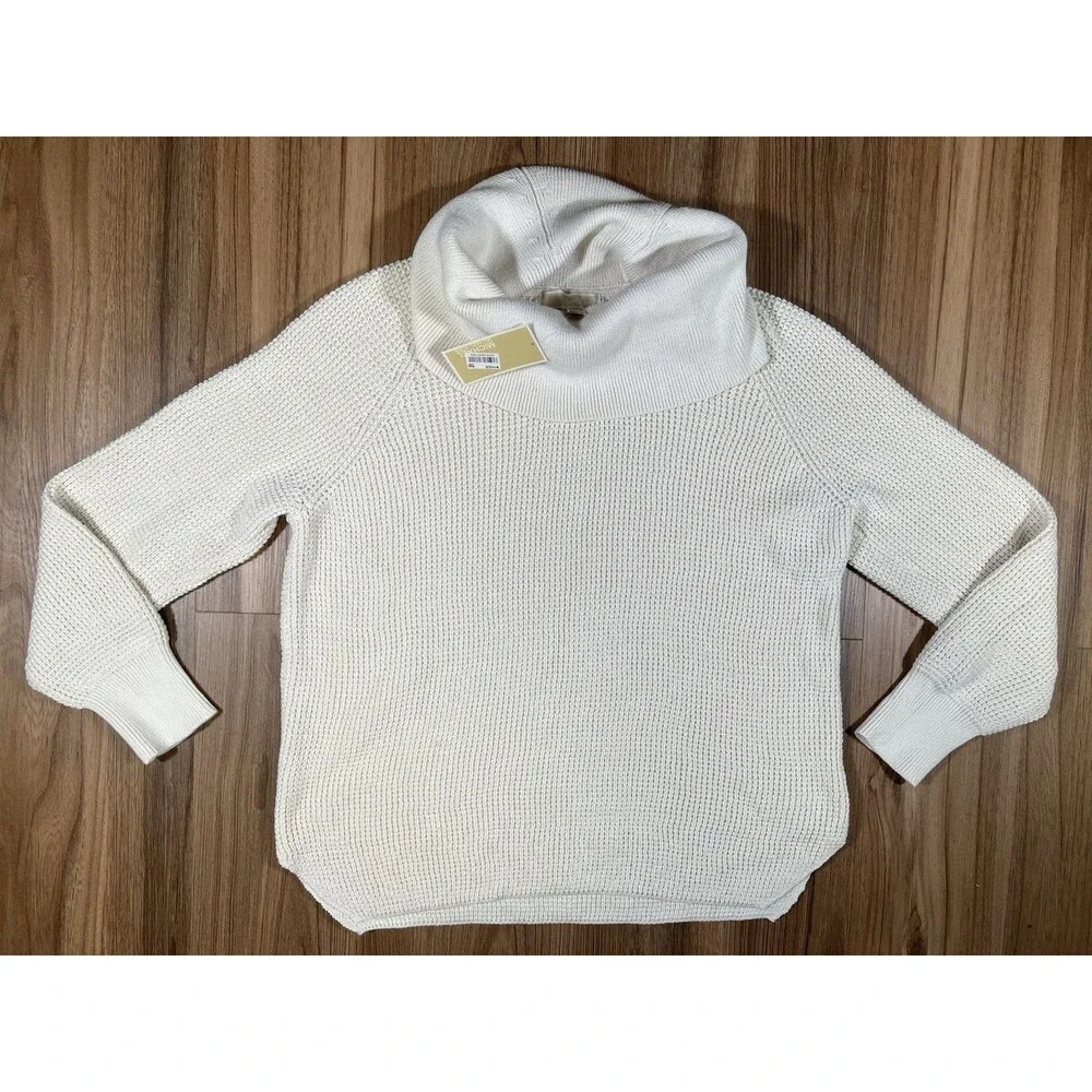 MICHAEL KORS Womens Large Cowl Neck Sweater White Cream New With Tags